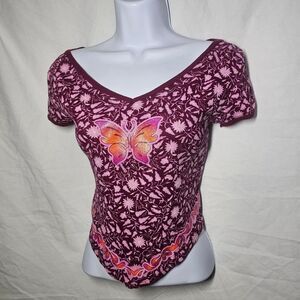 Vintage y2k 90s pink butterfly patterned baby tee